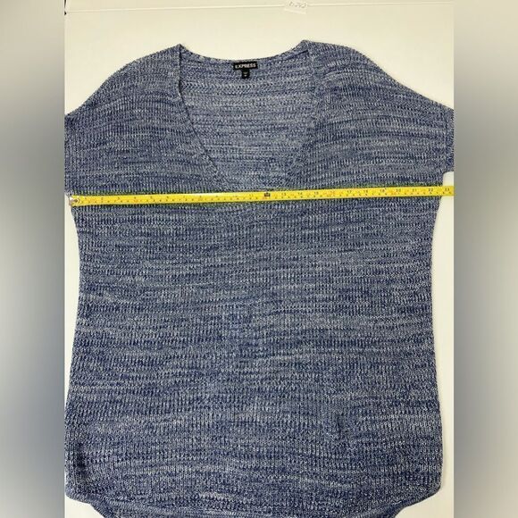 Express Blue Marl V-Neck Sweater Size Small Cotton Oversized - Picture 10 of 14